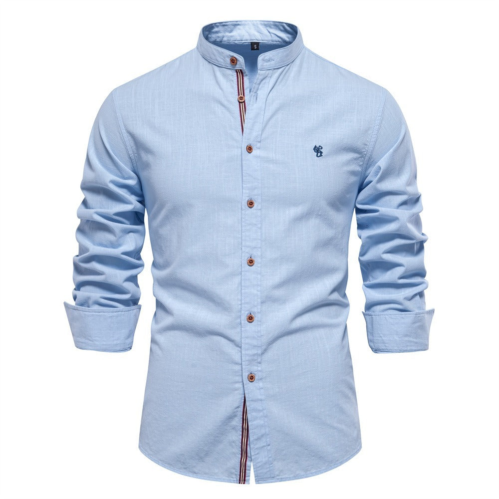 Men’s Casual Solid Long Sleeve Cotton Linen Shirt