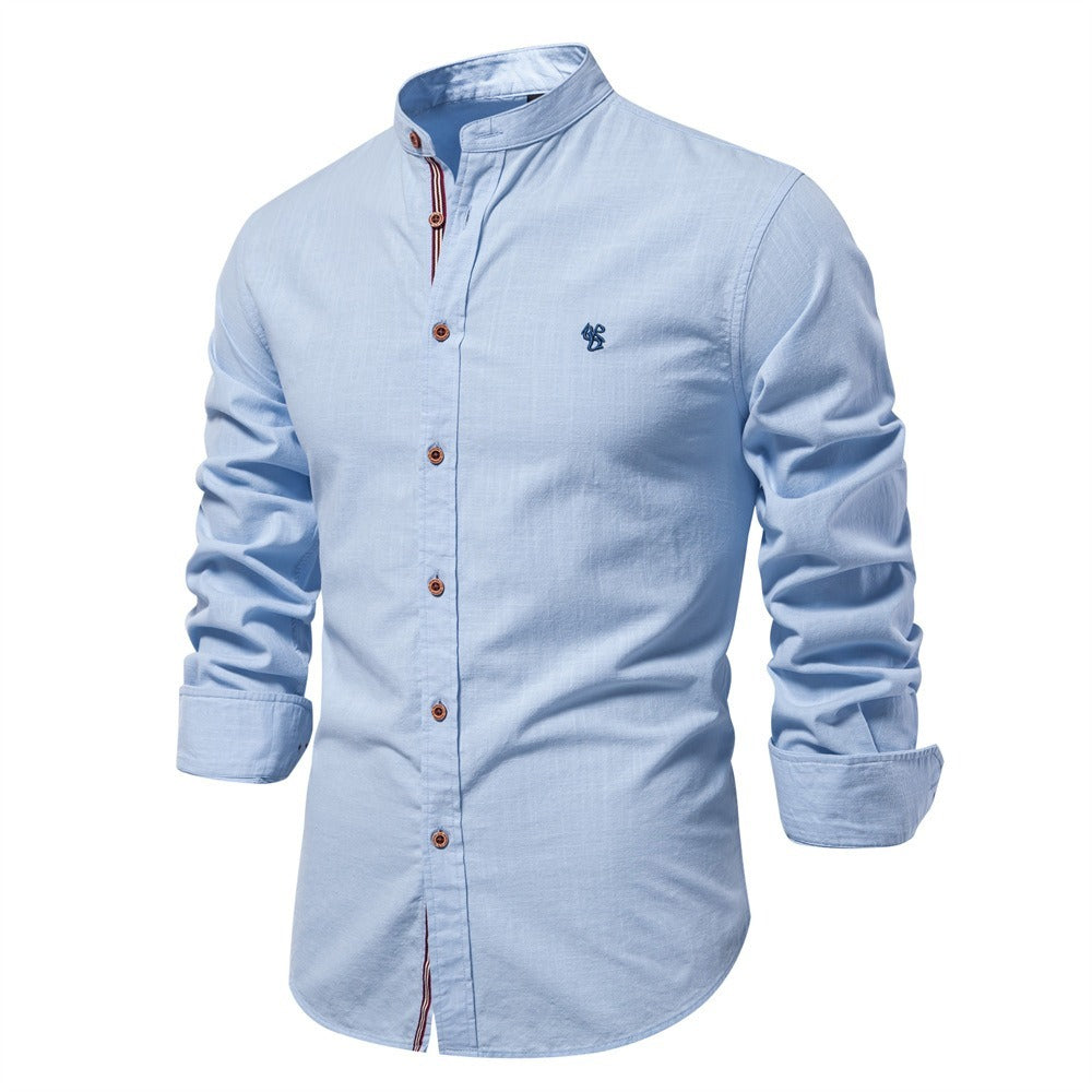 Men’s Casual Solid Long Sleeve Cotton Linen Shirt