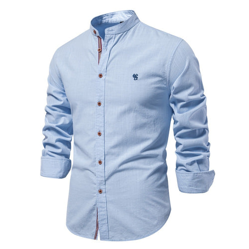 Men’s Casual Solid Long Sleeve Cotton Linen Shirt