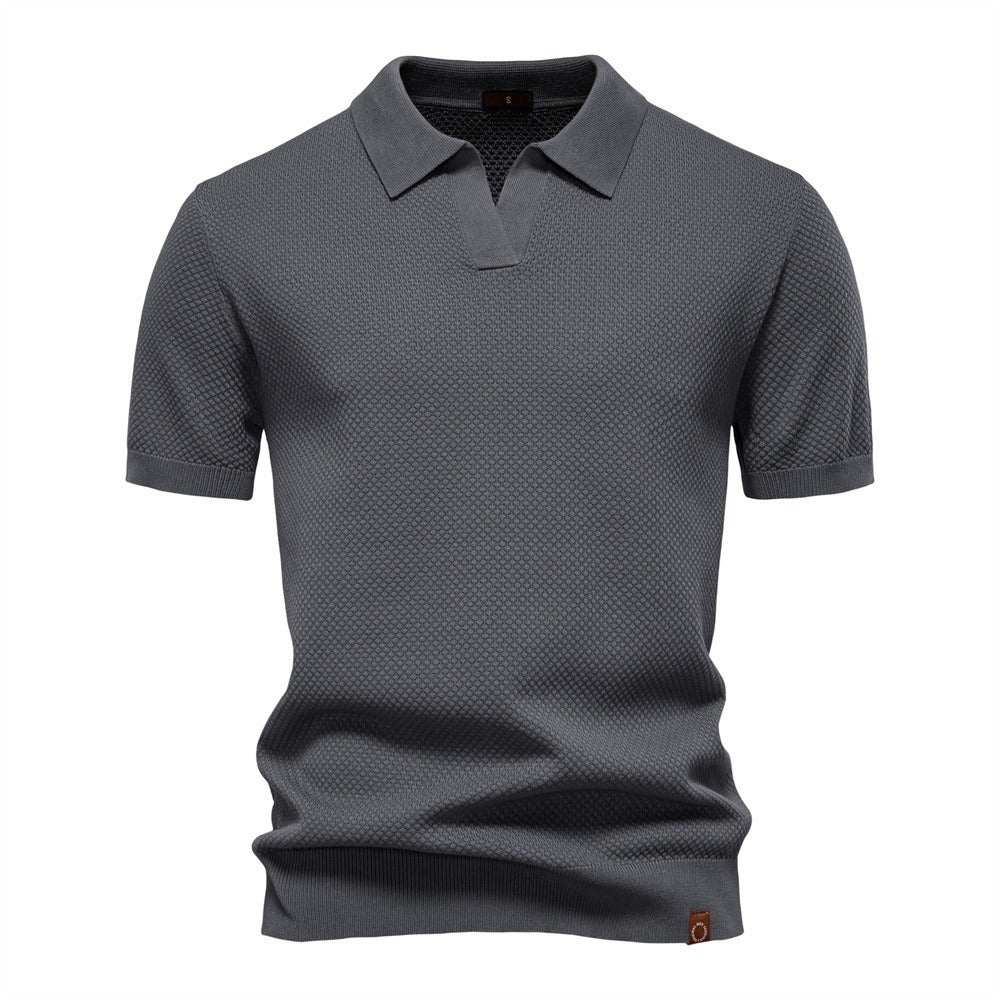 Men’s Short Sleeve Knit Polo Shirt with Waffle Texture
