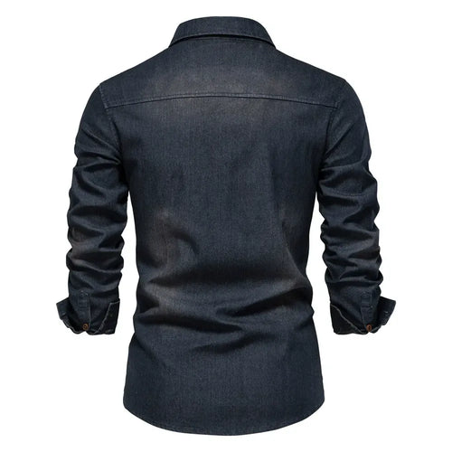 Men’s Casual Solid Long Sleeve Denim Shirt