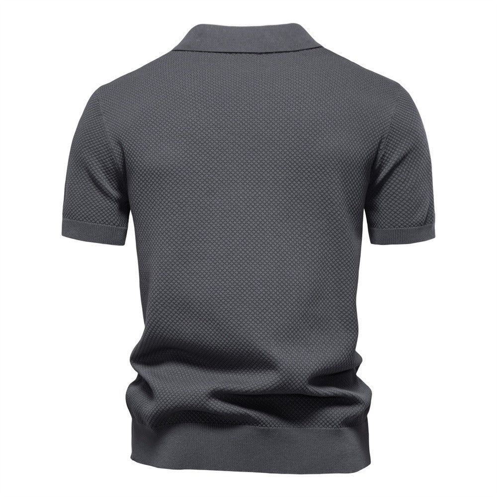 Men’s Short Sleeve Knit Polo Shirt with Waffle Texture