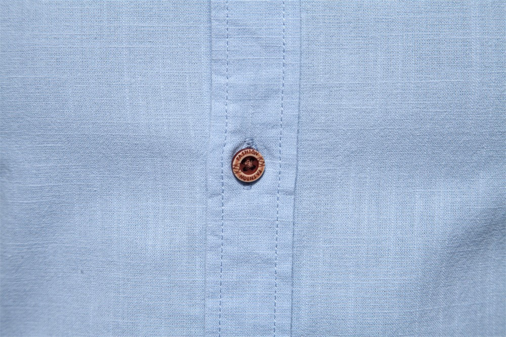 Men’s Casual Solid Long Sleeve Cotton Linen Shirt