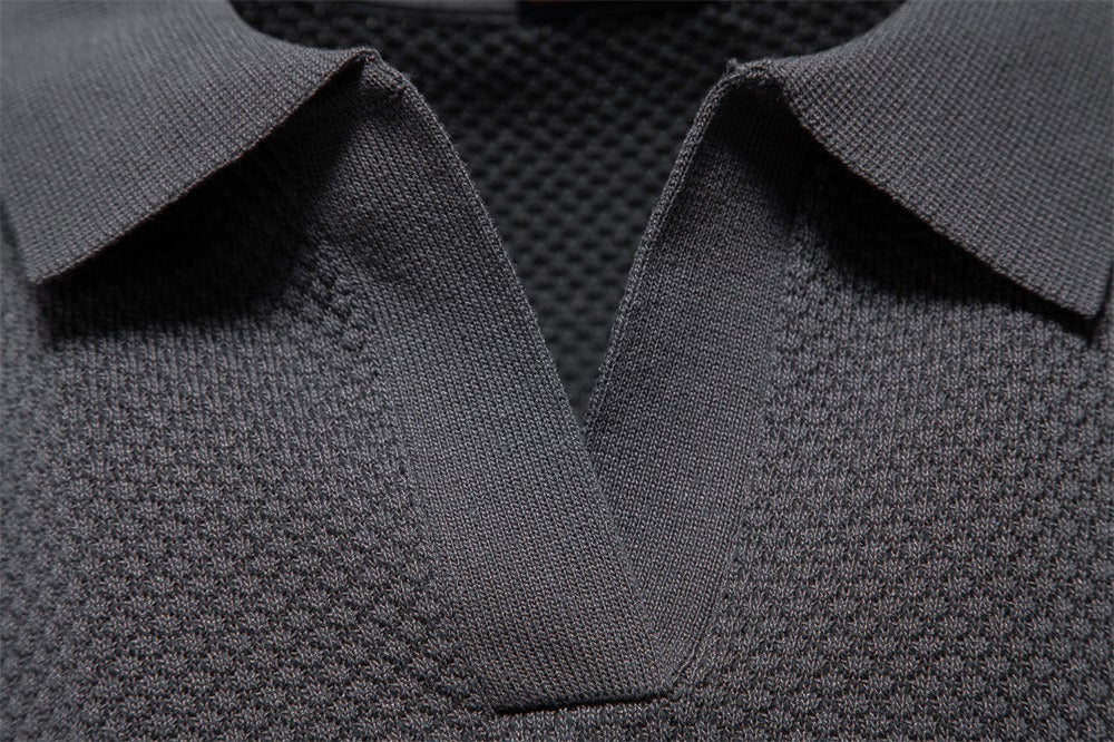 Men’s Short Sleeve Knit Polo Shirt with Waffle Texture