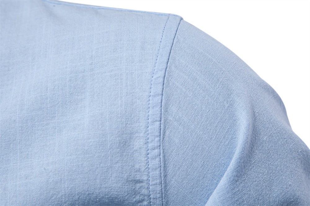 Men’s Casual Solid Long Sleeve Cotton Linen Shirt