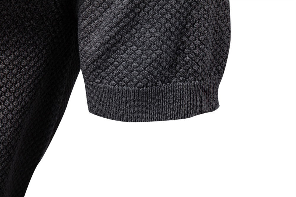 Men’s Short Sleeve Knit Polo Shirt with Waffle Texture