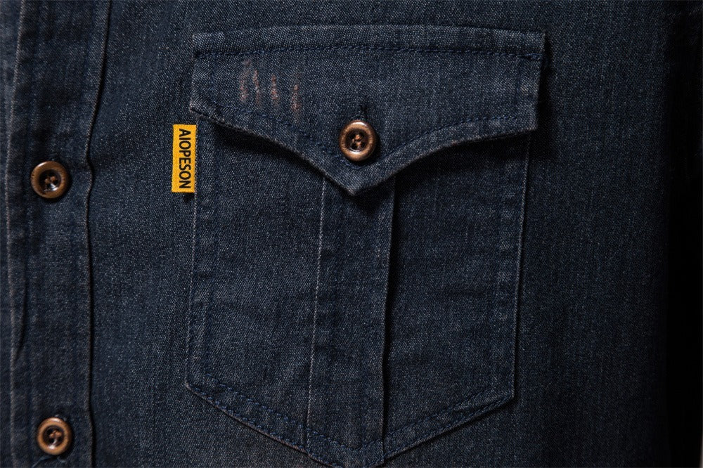 Men’s Casual Solid Long Sleeve Denim Shirt
