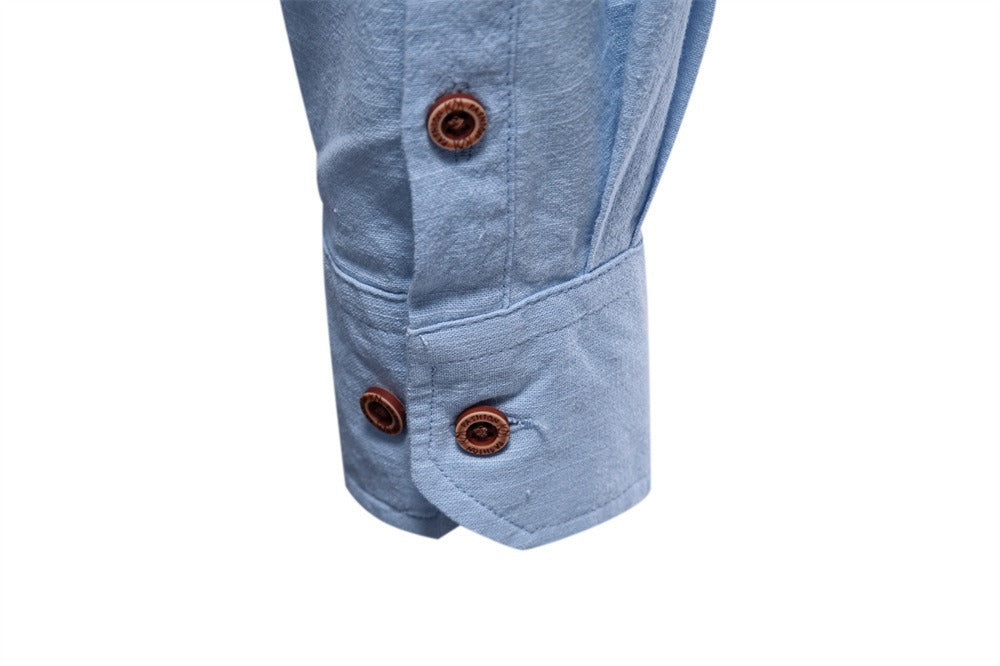 Men’s Casual Solid Long Sleeve Cotton Linen Shirt