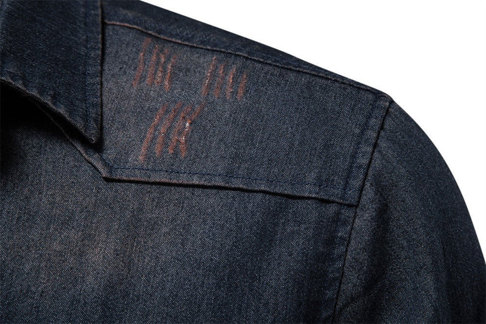 Men’s Casual Solid Long Sleeve Denim Shirt