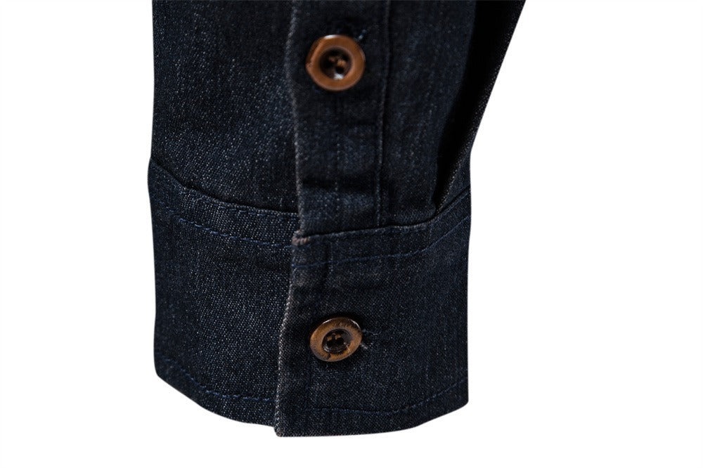 Men’s Casual Solid Long Sleeve Denim Shirt