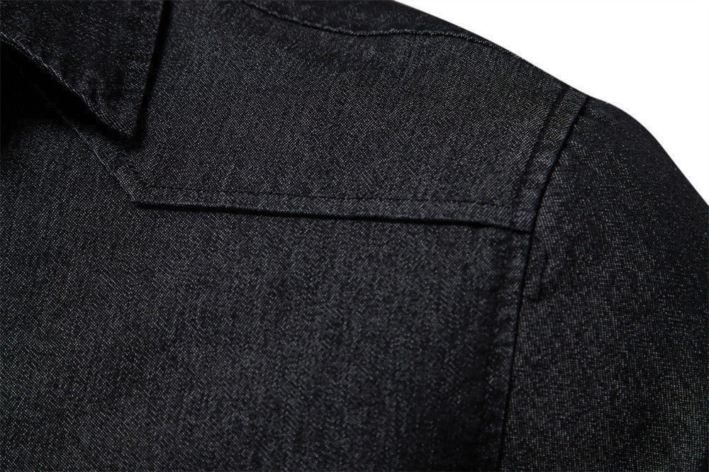 Men’s Casual Solid Long Sleeve Denim Shirt